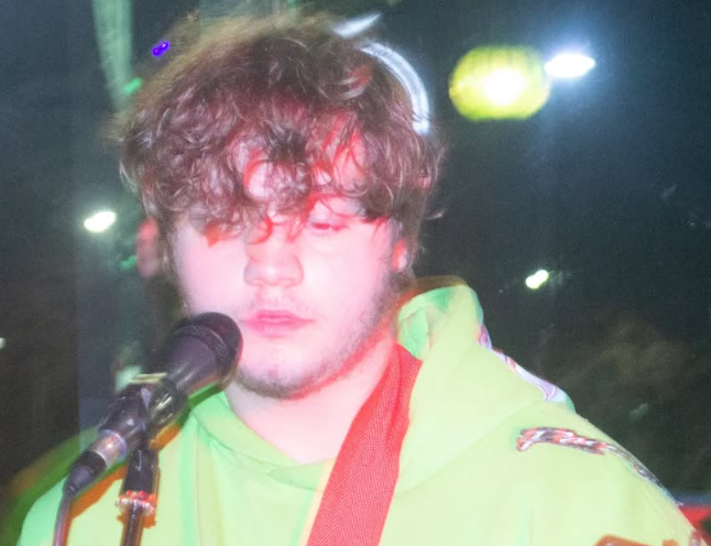 A close-up of me at the microphone